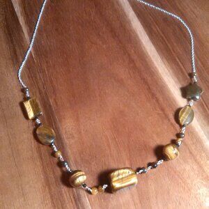 Tiger's Eye and Thai Black Spinel Sterling Silver Necklace